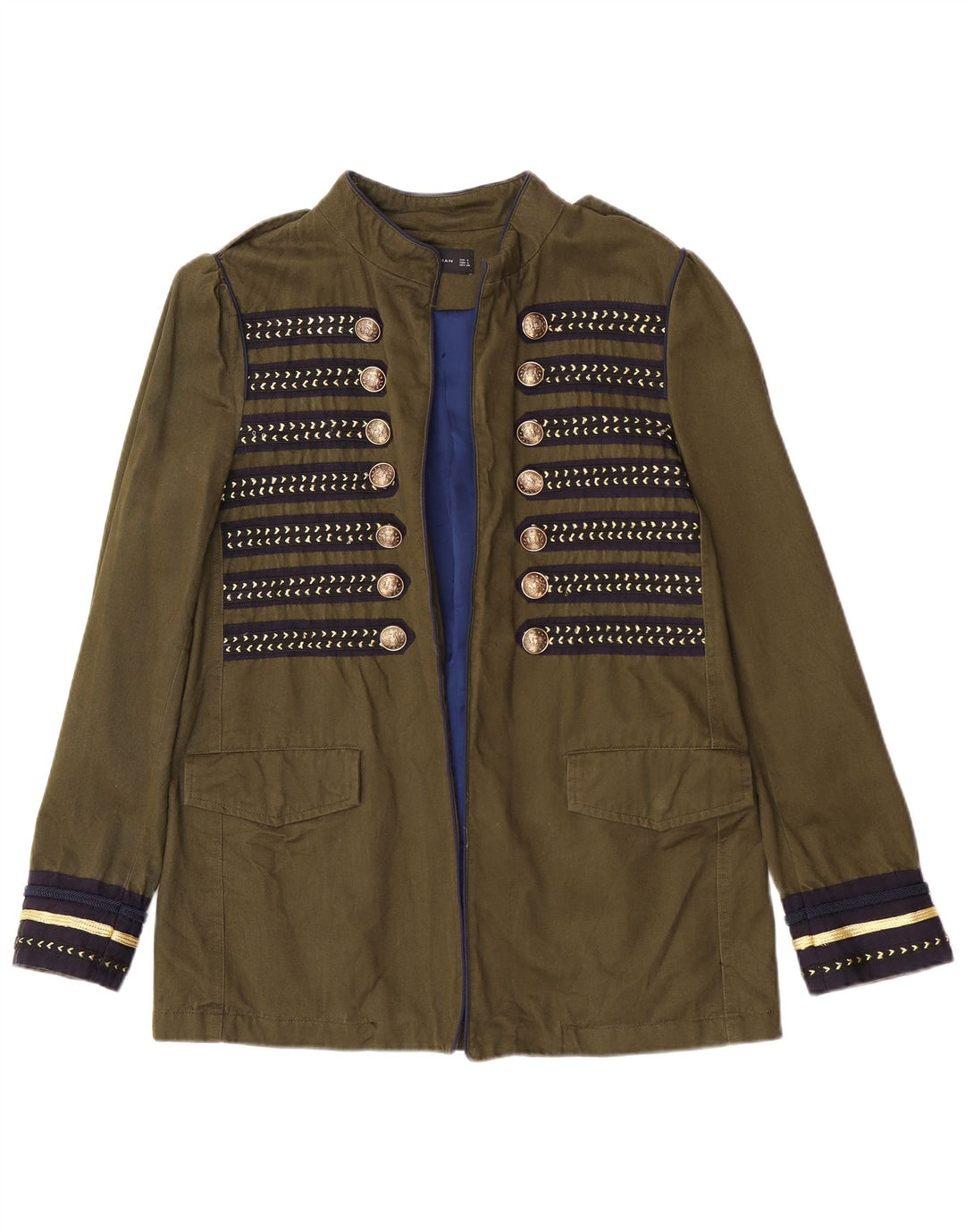 Zara Mujer Chaqueta Militar Abierta Reino Unido 40 Grande Verde