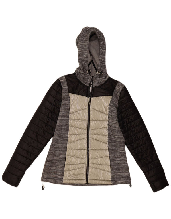 Superdry Mujer Chaqueta Acolchada Con Capucha Nylon Gris Medio UK 42