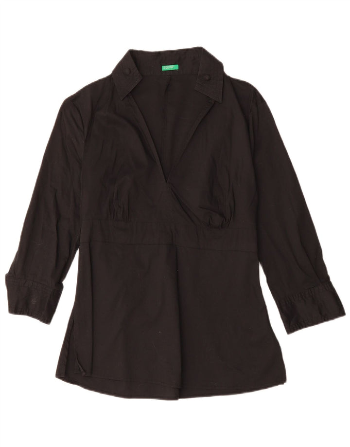BENETTON Blusa de manga 3/4 para mujer UK 40 Small Algodón negro