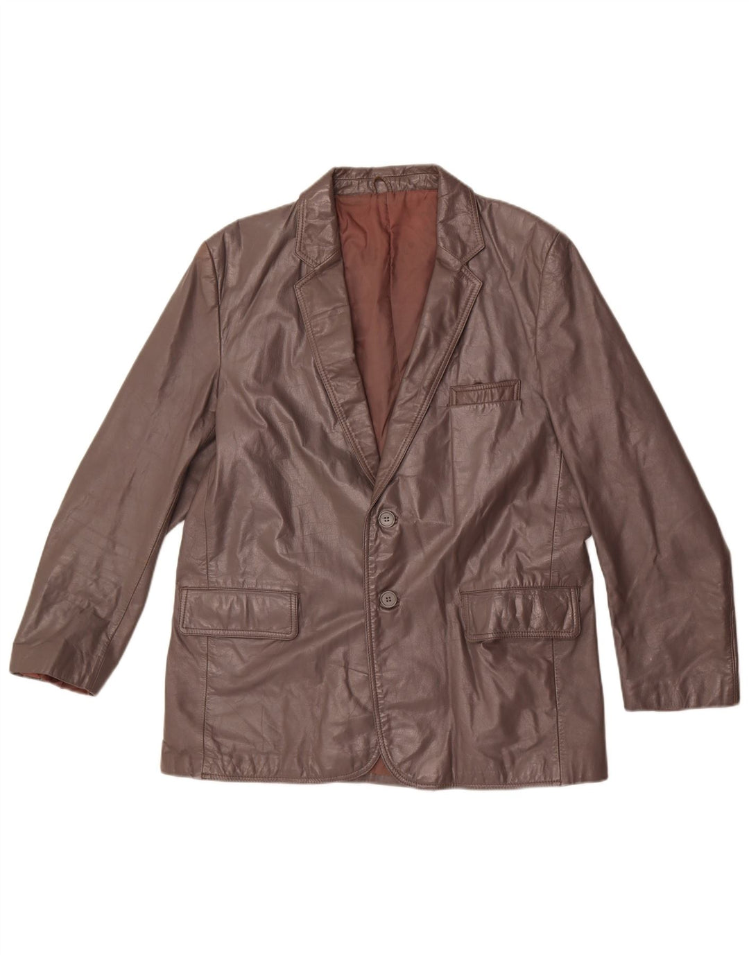 Vintage hombres 2 botones cuero Blazer chaqueta Reino Unido 44 2XL cuero marrón