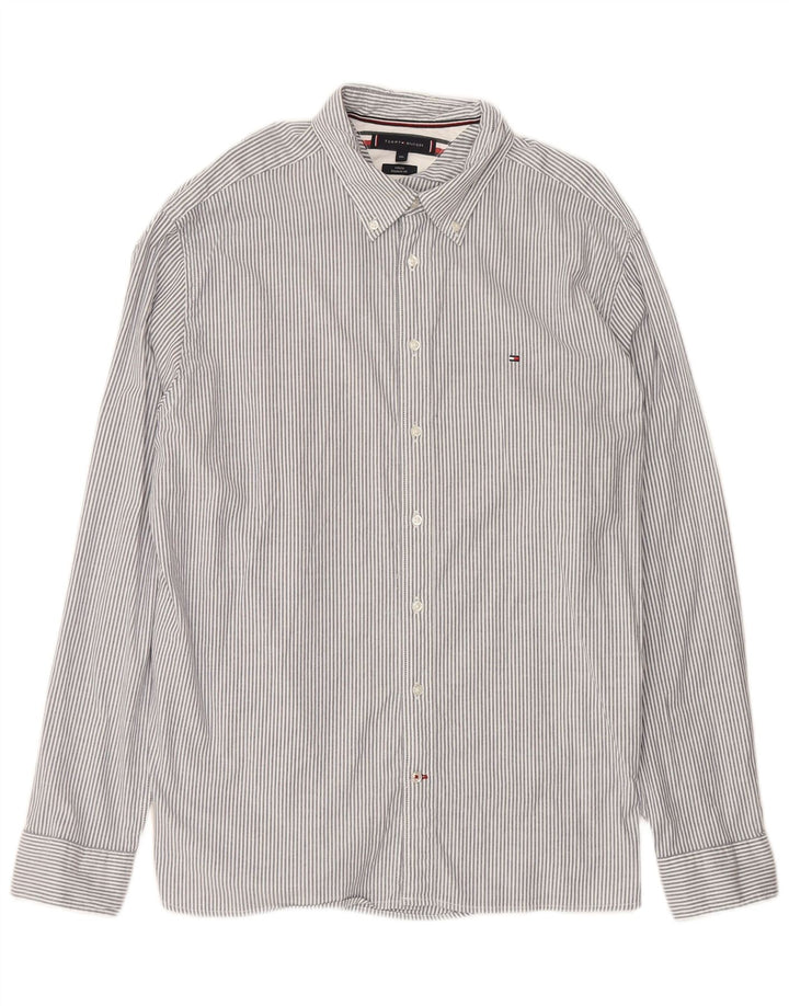 TOMMY HILFIGER Camisa de corte regular para hombre 2XL Algodón gris a rayas