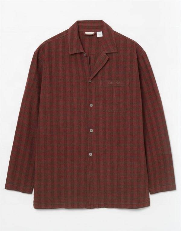 Calvin Klein Camisa para dormir para hombre Algodón a cuadros burdeos mediano