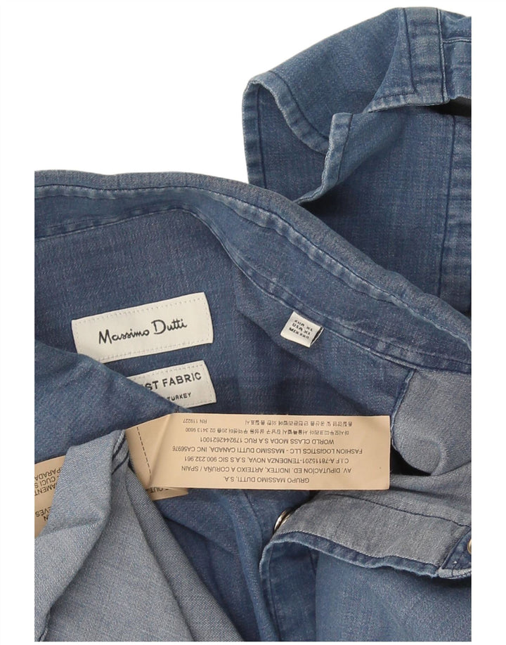 Massimo Dutti Camisa Vaquera Regular Fit XL Azul Algodón
