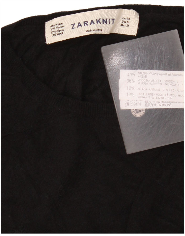 Zara Mujer Cárdigan Suéter UK 44 Mediano Nylon Negro