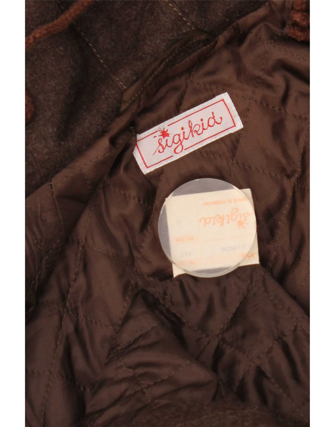 Vintage mujer oversize gráfico con capucha Parka chaqueta Reino Unido 10 pequeña lana marrón