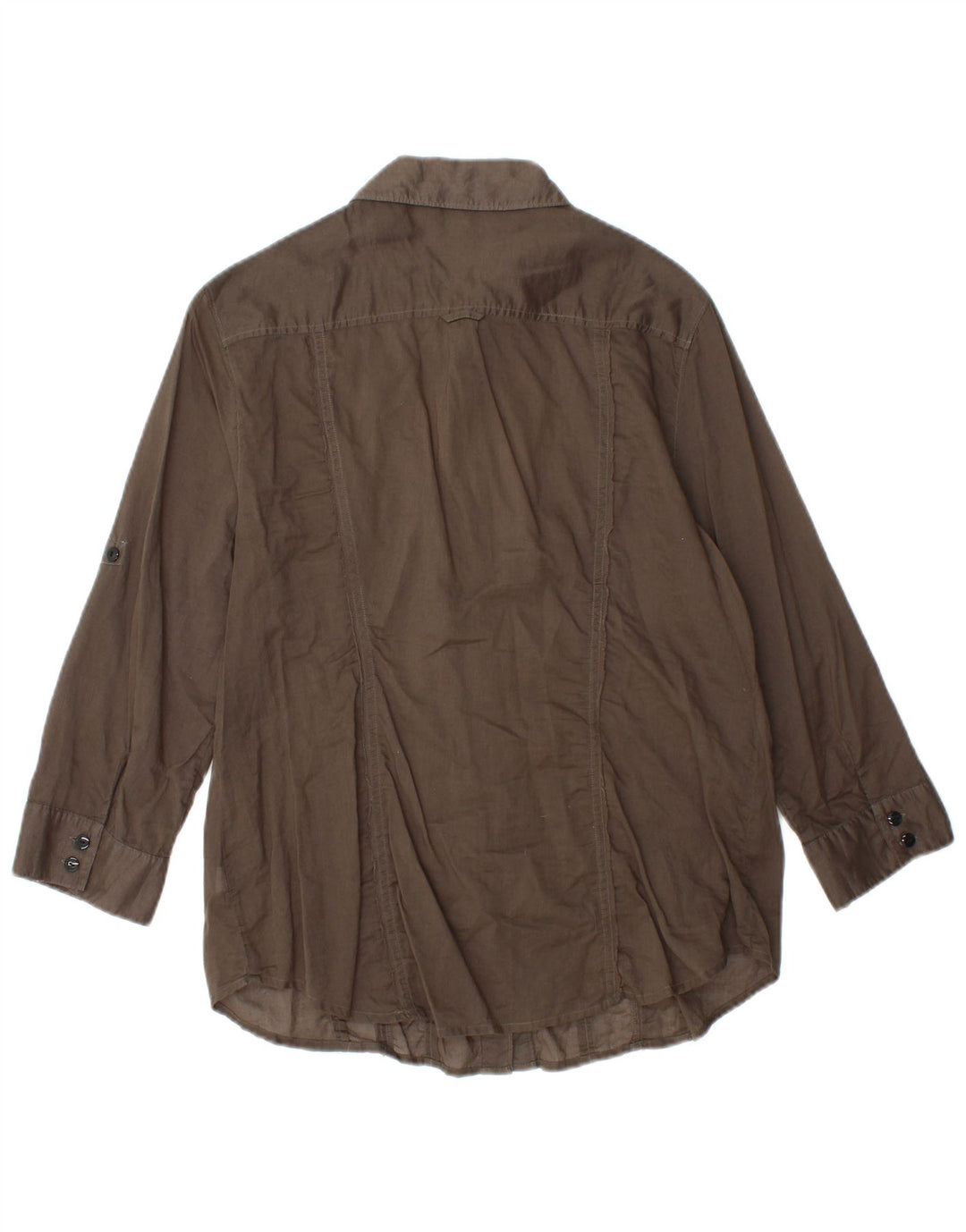 CALVIN KLEIN Camisa de manga 3/4 con volantes en la parte delantera para mujer UK 44 Grande Algodón marrón