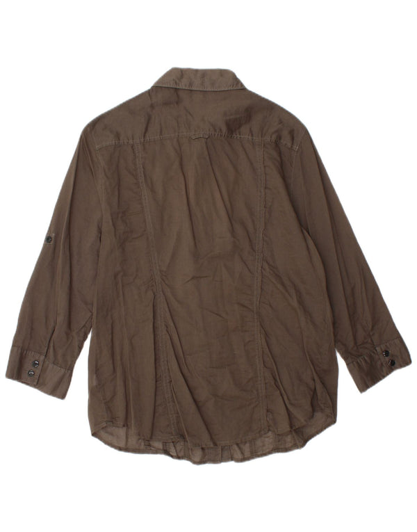 CALVIN KLEIN Camisa de manga 3/4 con volantes en la parte delantera para mujer UK 44 Grande Algodón marrón