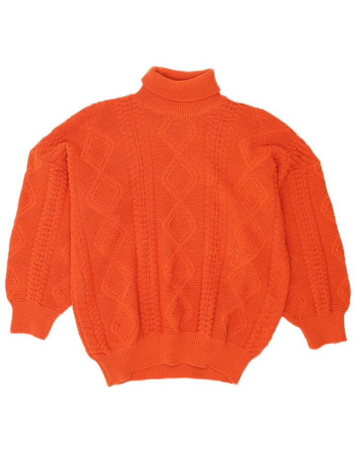 Vintage hombres rollo cuello jersey suéter grande naranja