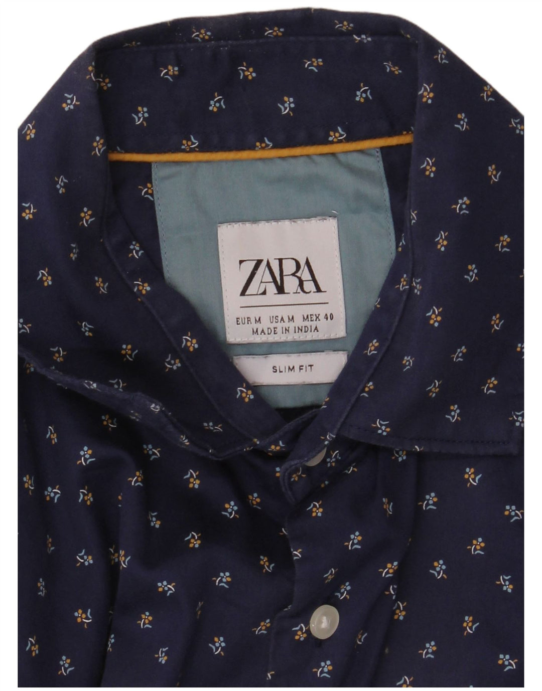 ZARA Hombre Camisa Slim Fit Azul Marino Medio Floral