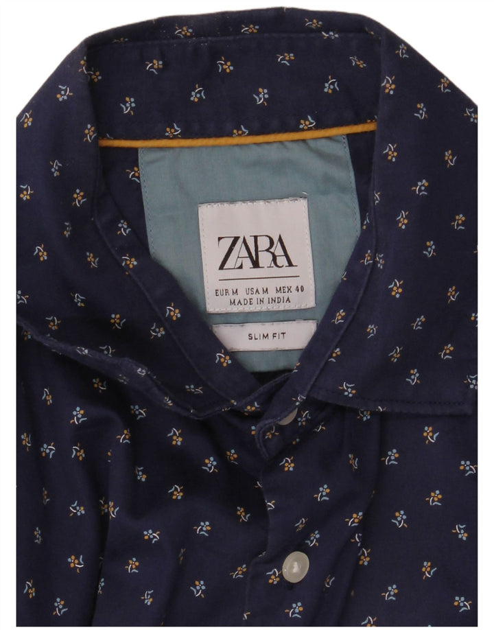 ZARA Hombre Camisa Slim Fit Azul Marino Medio Floral