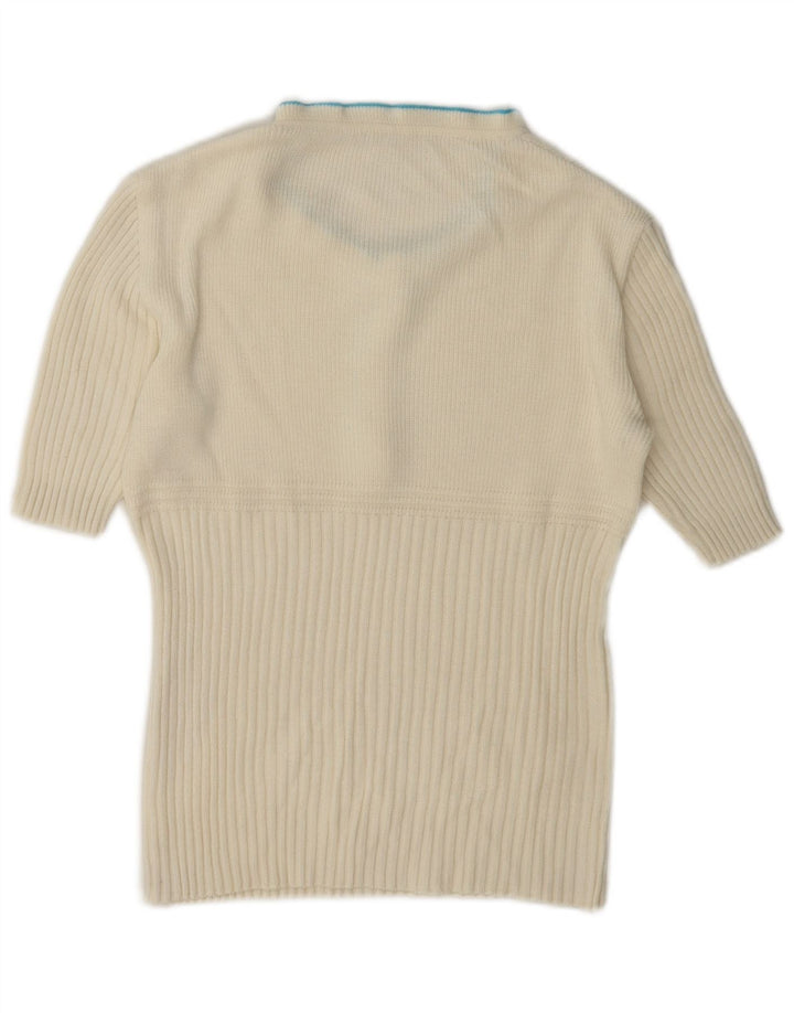 Vintage mujer volante tortuga cuello jersey suéter Reino Unido 12 medio blanco