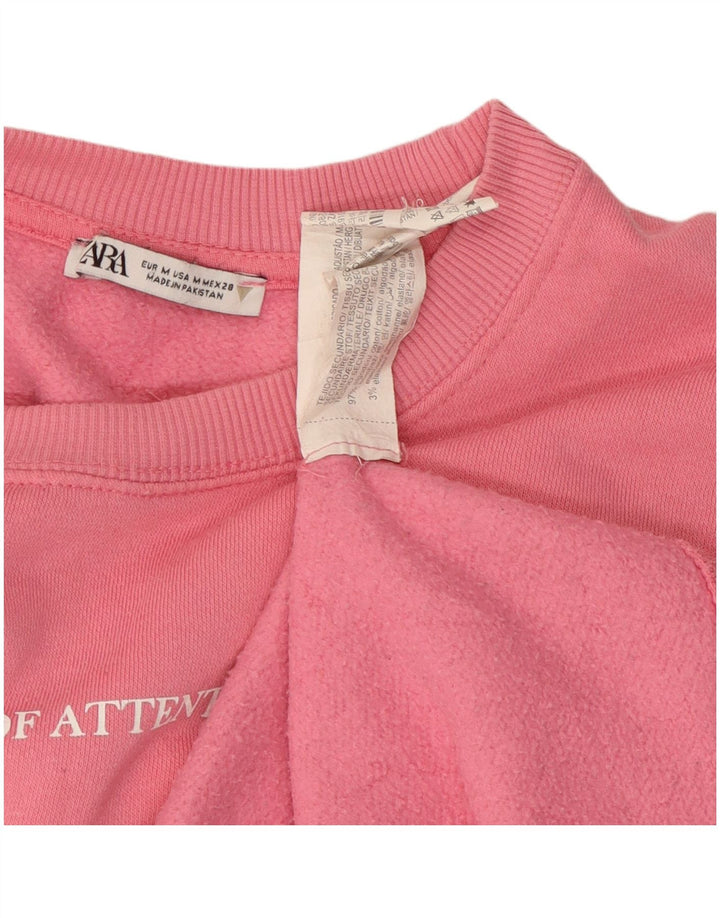 ZARA Mujer Sudadera Gráfica Jumper UK 44 Algodón Rosa Medio
