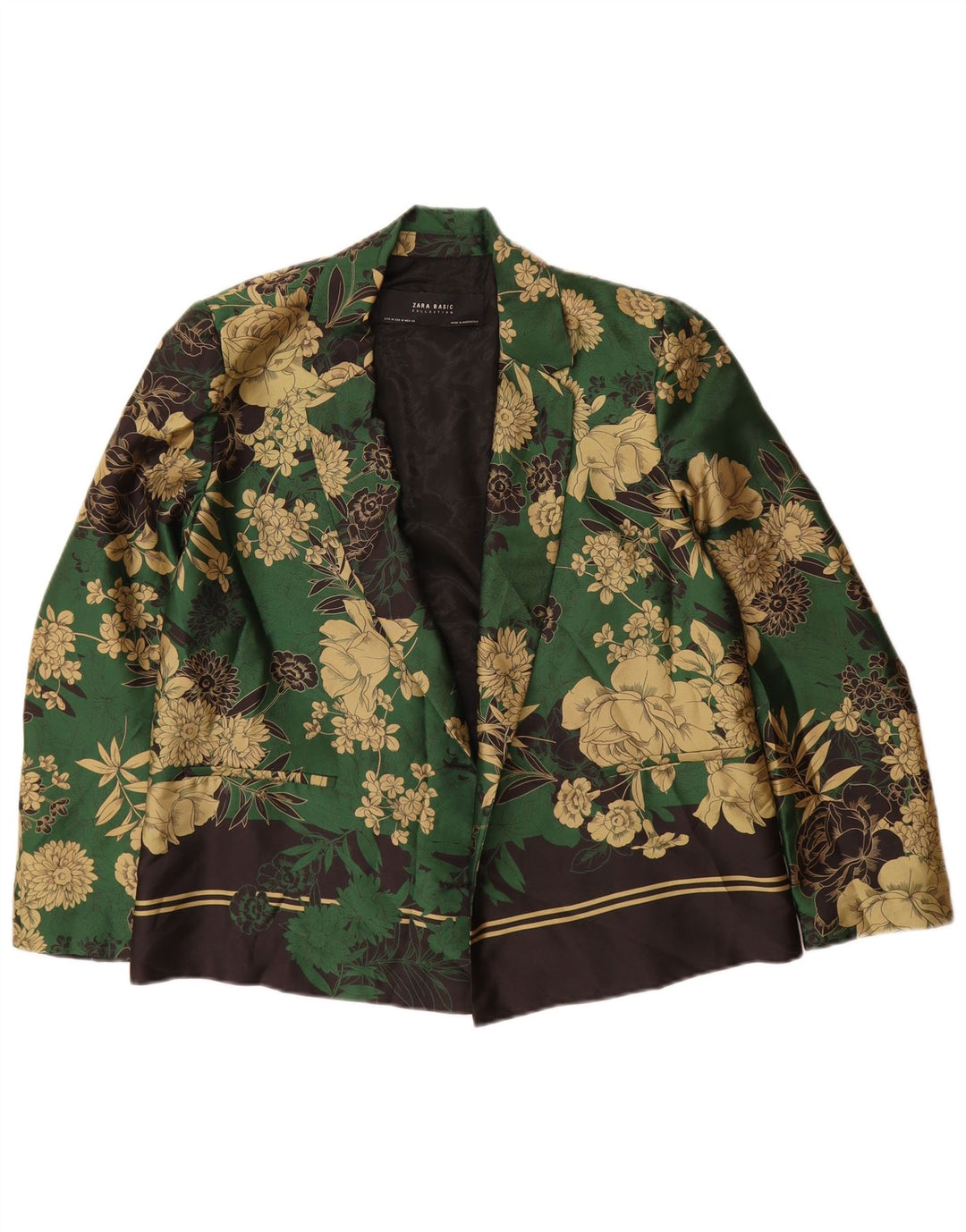 Zara Chaqueta Americana Abierta para Mujer UK 44 Poliéster Floral Verde Medio