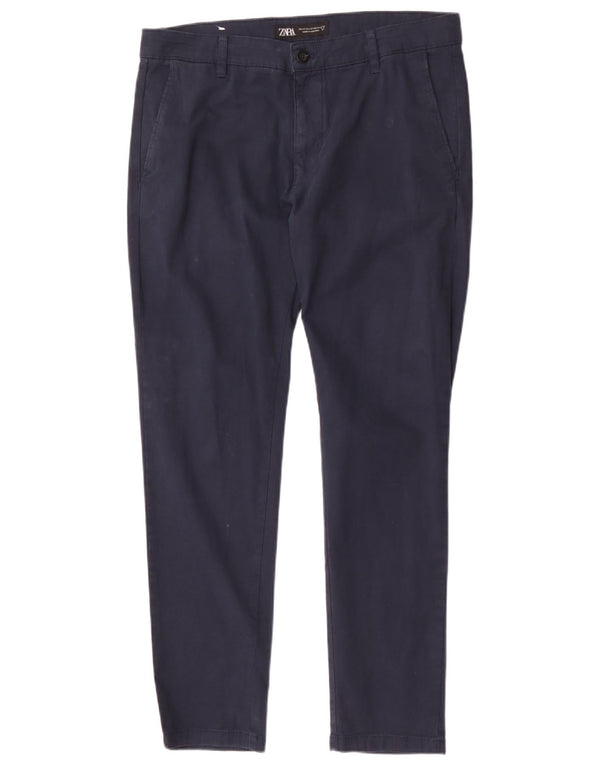 Zara Mens Slim Chino Pantalones EU 44 Large W34 L31 Azul Marino Algodón