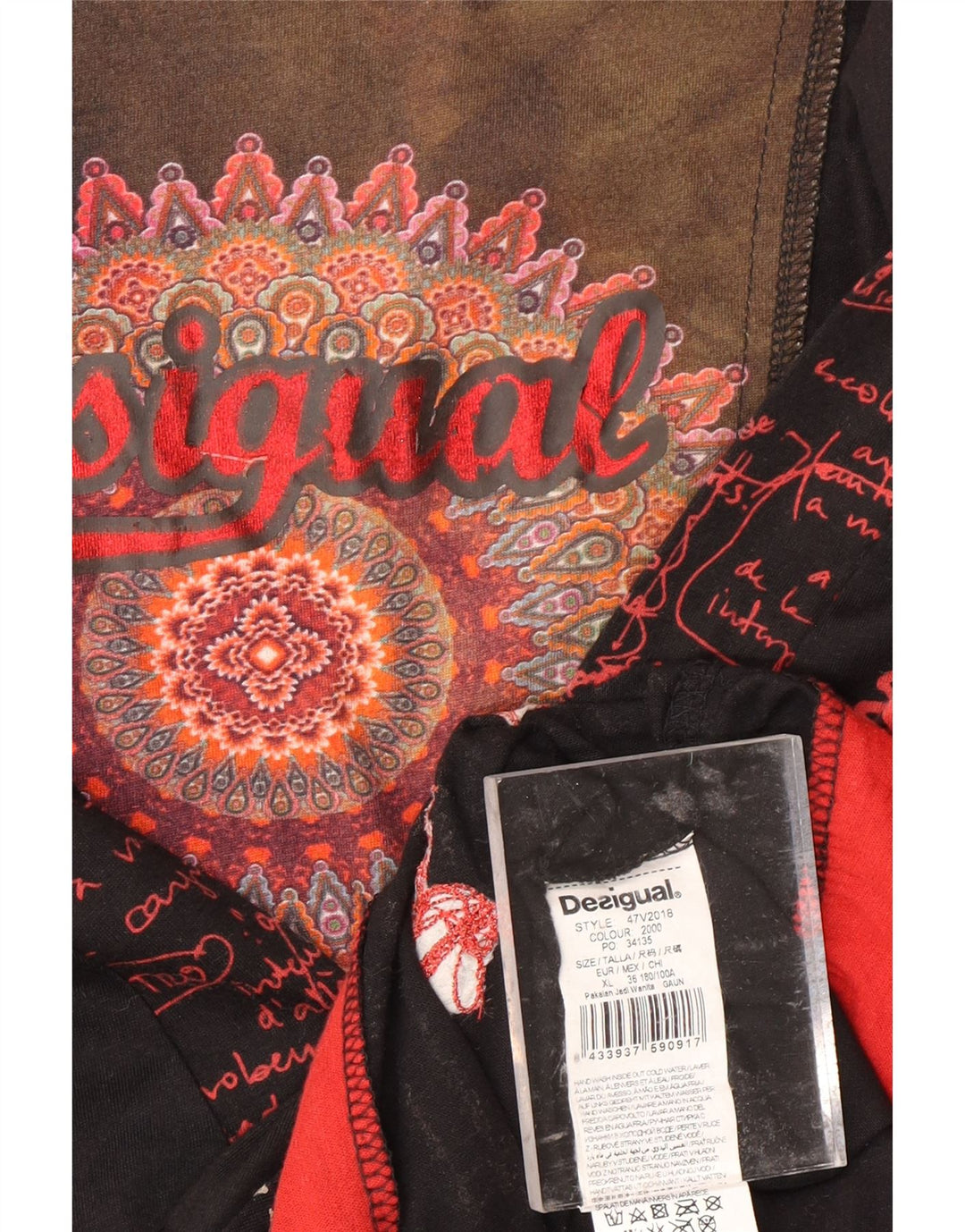 DESIGUAL Vestido acampanado de manga larga con estampado gráfico para mujer UK 40 XL Black Paisley