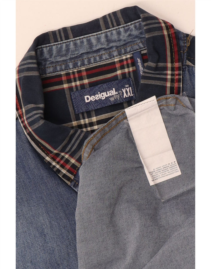 Desigual Hombre Camisa Vaquera Regular Fit 2XL Algodón Patchwork Azul