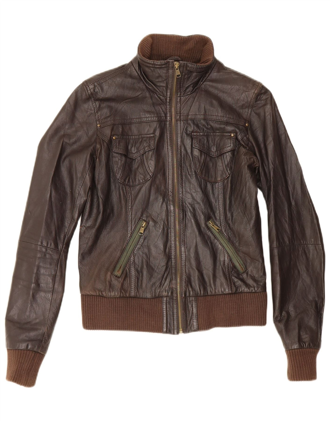 Bershka Chaqueta de cuero para mujer UK 42 Marrón medio