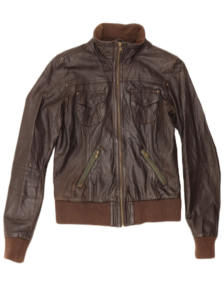 Bershka Chaqueta de cuero para mujer UK 42 Marrón medio