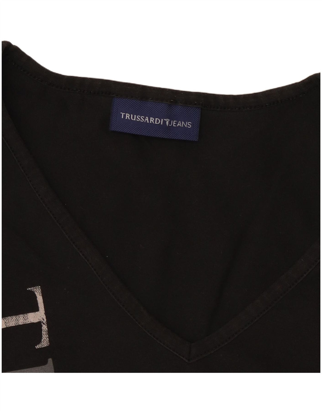 TRUSSARDI JEANS Top corto con gráfico para mujer, manga larga, UK 44, grande, negro