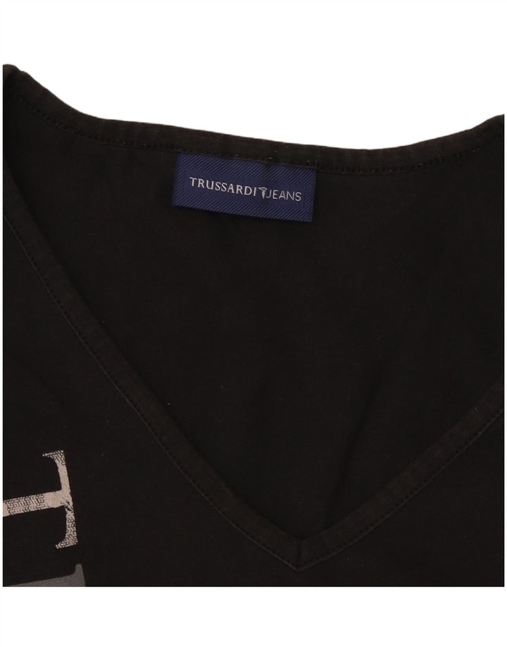 TRUSSARDI JEANS Top corto con gráfico para mujer, manga larga, UK 44, grande, negro