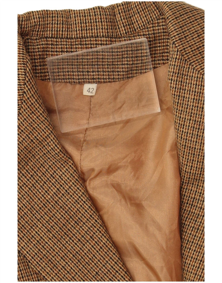 Vintage mujer 2 botones Blazer chaqueta IT 42 pata de gallo marrón medio