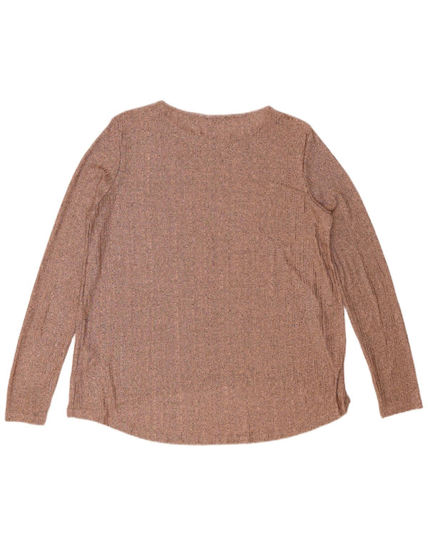Zara Mujer Top Manga Larga UK 46 Grande Poliéster Marrón