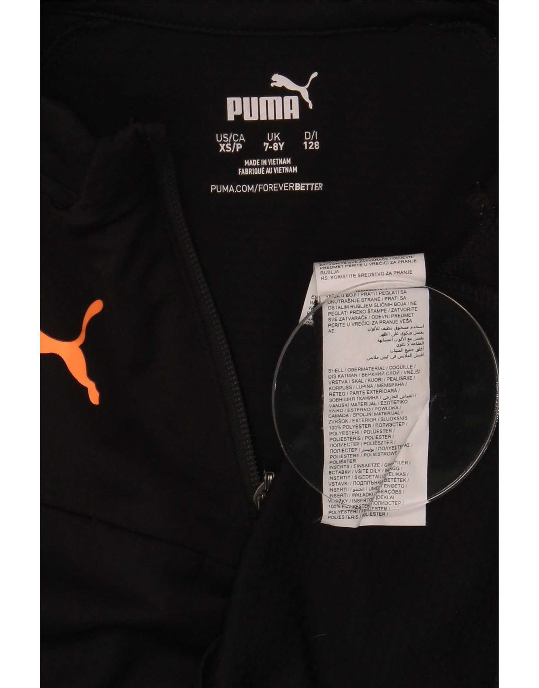 Puma - Chándal para niño con cremallera y cuello, 7-8 años, poliéster negro