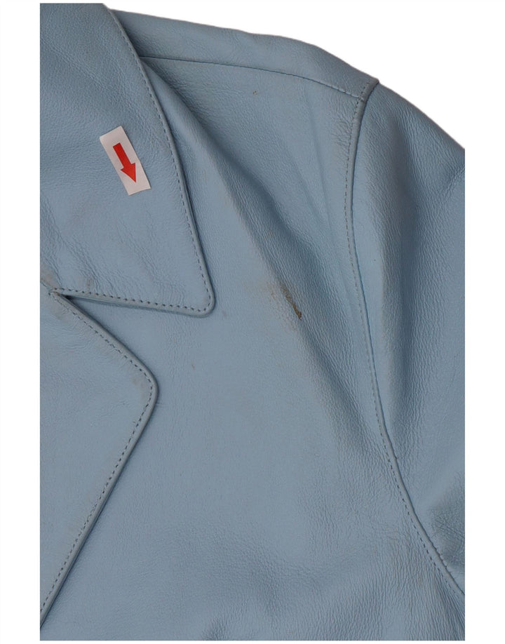 Vintage mujer 2 botones cuero Blazer chaqueta Reino Unido 16 cuero azul grande