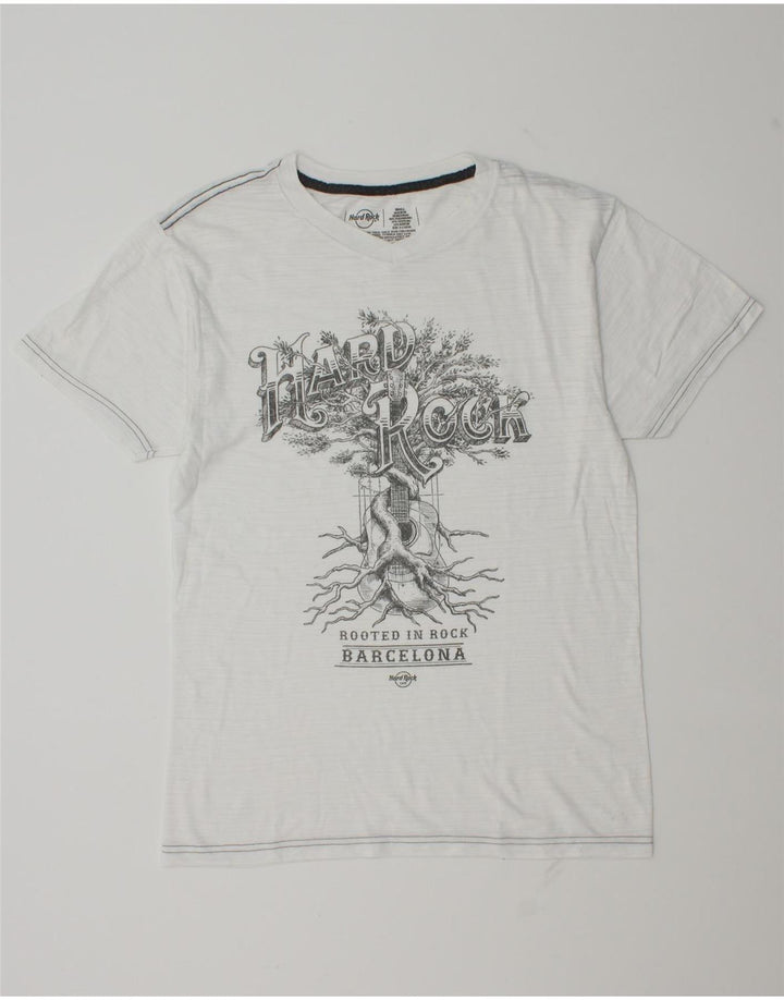 Hard Rock Cafe Mens Barcelona Graphic Camiseta Top Pequeño Poliéster Blanco