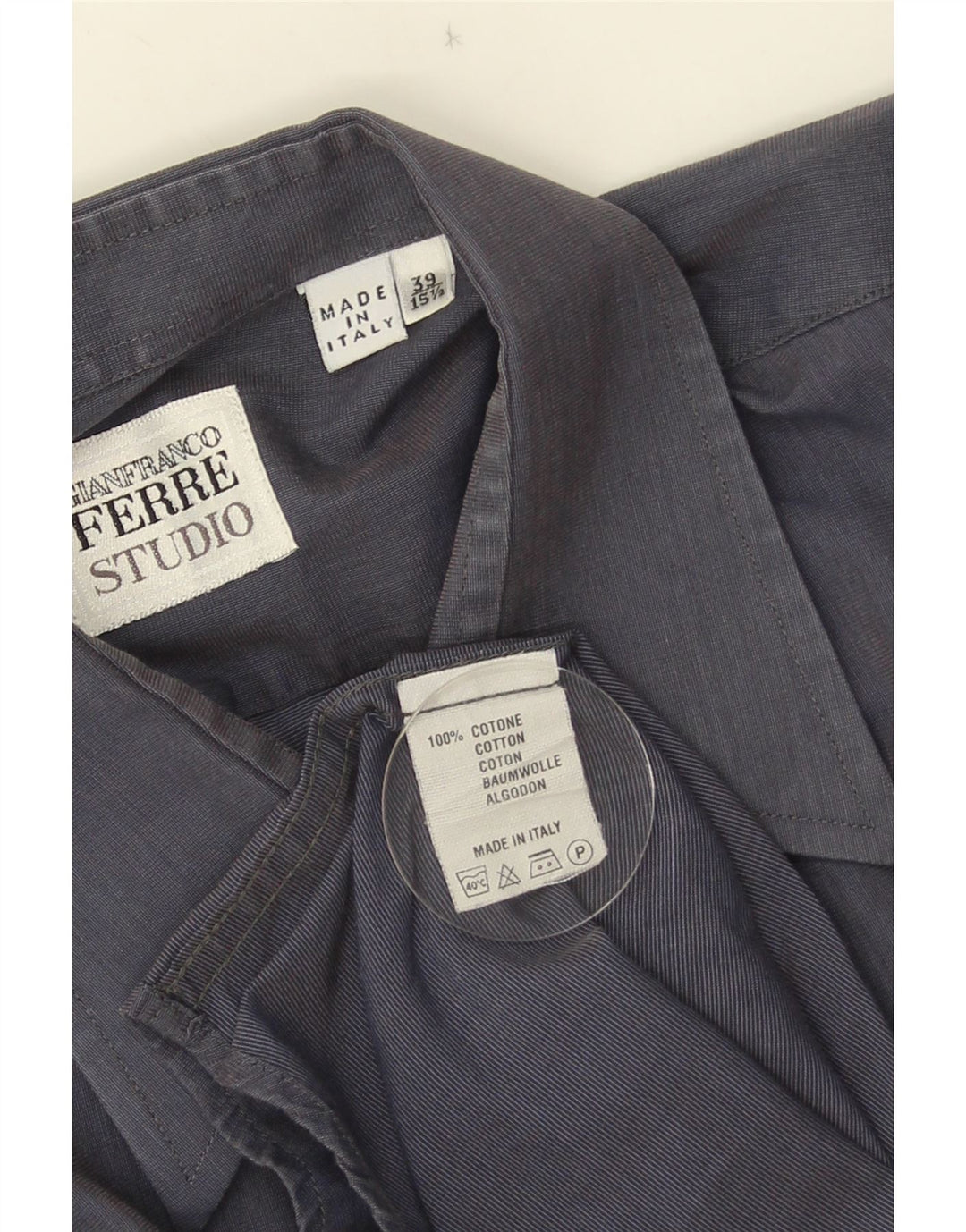 Gianfranco Ferre Camisa Hombre Talla 39 15 1/2 Medio Azul Marino Algodón