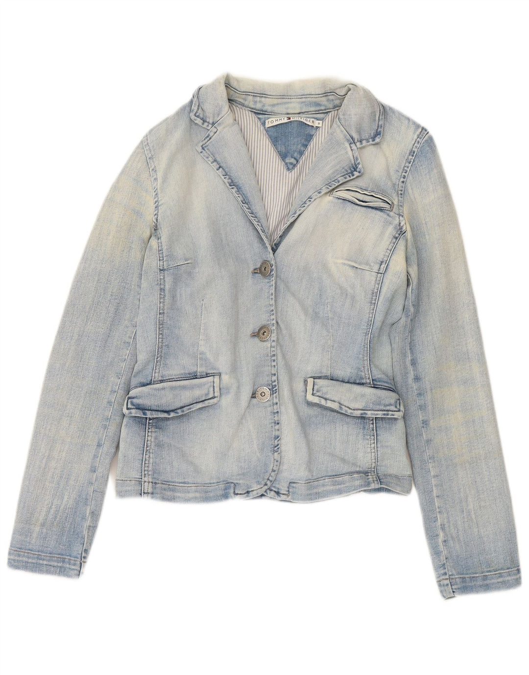 TOMMY HILFIGER Womens 3 Button Denim Blazer Jacket US 8 Medium Blue Cotton