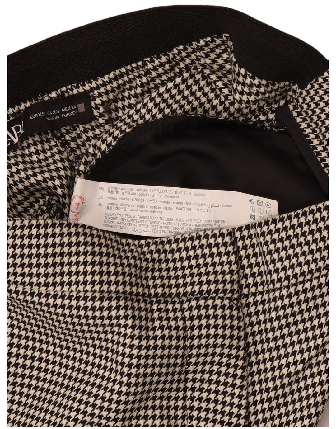 Zara Mujer Pantalón De Traje Slim XS W24 L27 Negro Pata De Gallo Poliéster