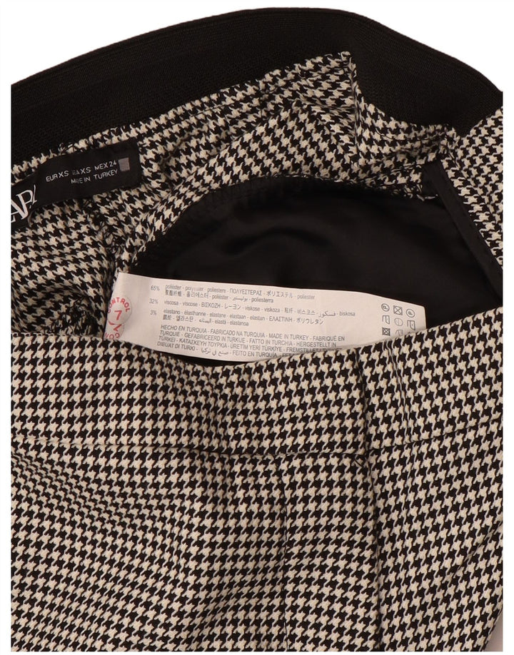 Zara Mujer Pantalón De Traje Slim XS W24 L27 Negro Pata De Gallo Poliéster