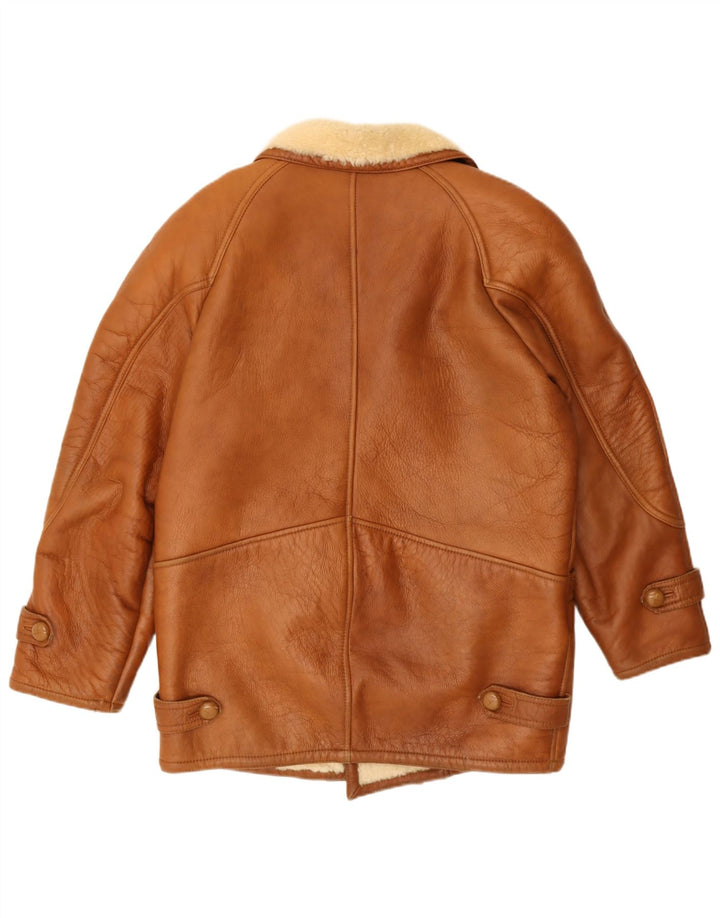 Vintage Hombres Shearling Chaqueta Reino Unido 42 XL Marrón