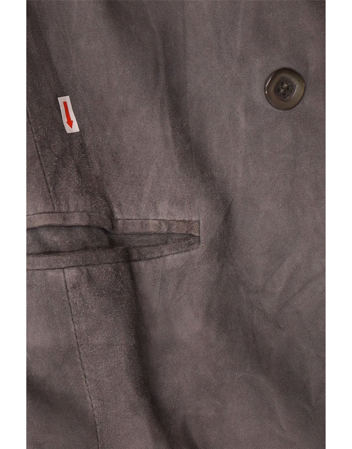 VINTAGE Chaqueta Blazer de ante de doble botonadura para mujer Reino Unido 14 Gris medio