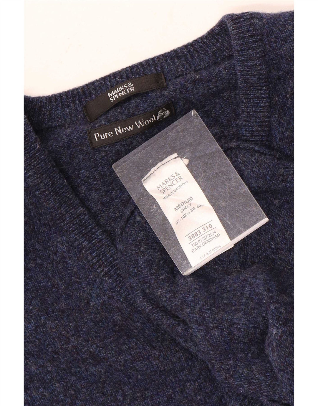 Marks & Spencer Jersey con cuello en V para hombre de lana moteada en azul marino mediano