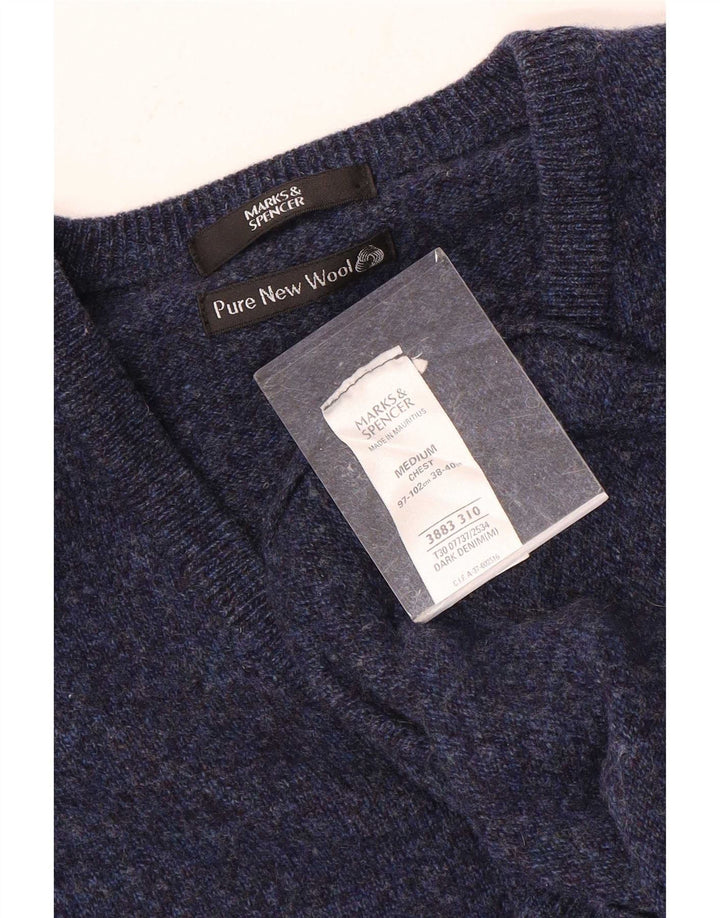 Marks & Spencer Jersey con cuello en V para hombre de lana moteada en azul marino mediano