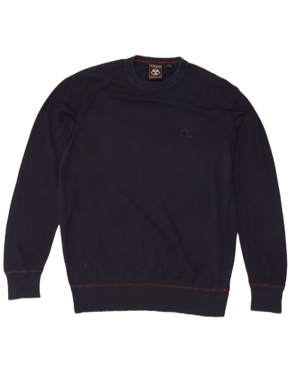 Napapijri Mens Crew Neck Jumper Sweater XL Navy Blue Cotton