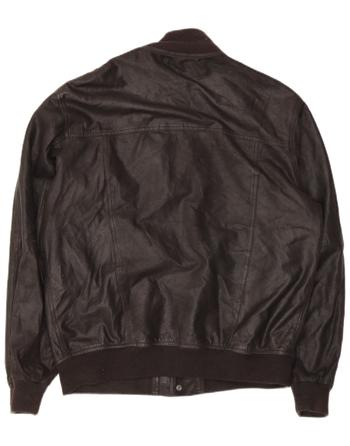 Luca D'altieri Chaqueta Bomber de Cuero para Hombre UK 38 Cuero Marrón Medio