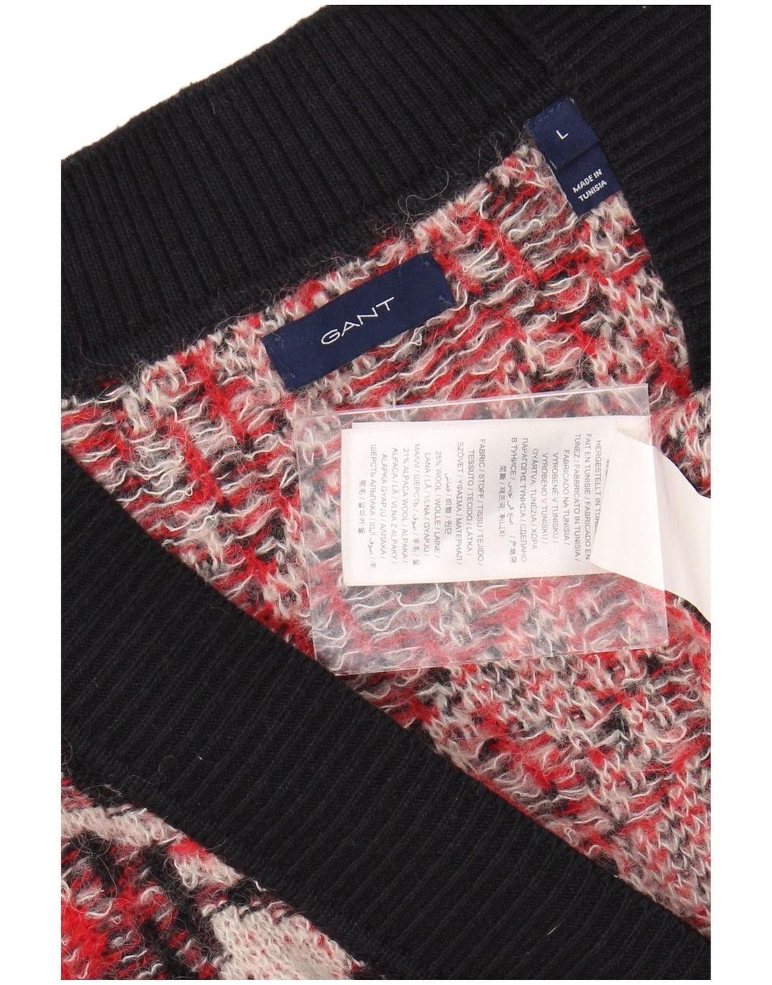 GANT Suéter tipo jersey de gran tamaño con cuello en V para mujer UK 46 Large Red Houndstooth