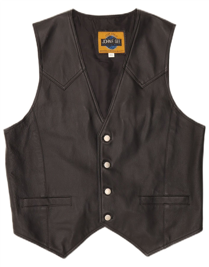 John F Gee Chaleco de cuero para hombre Cuero negro mediano