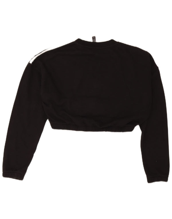 Adidas Mujer Crop Sudadera Jumper Reino Unido 12/14 Mediano Negro Algodón