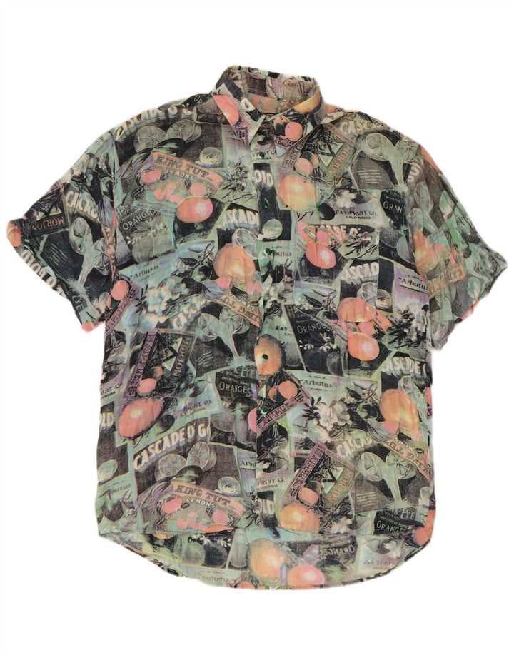 Vintage hombres patrón abstracto camisa de manga corta grande multicolor retro