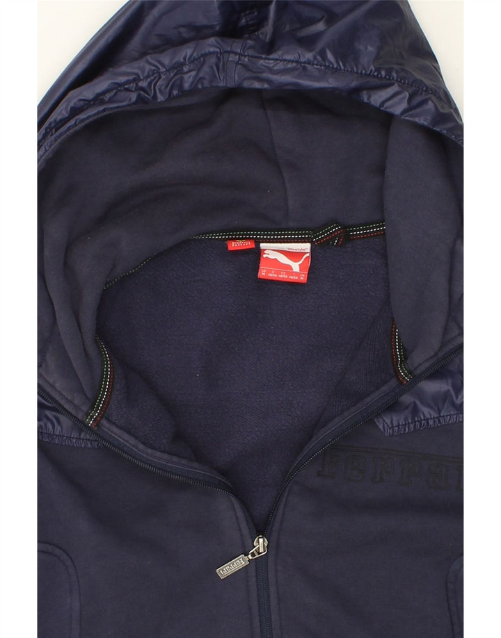 PUMA Mens Graphic Zip Hoodie Sweater Medium Navy Blue Polyester Vintage Puma and Second-Hand Puma from Messina Hembry 