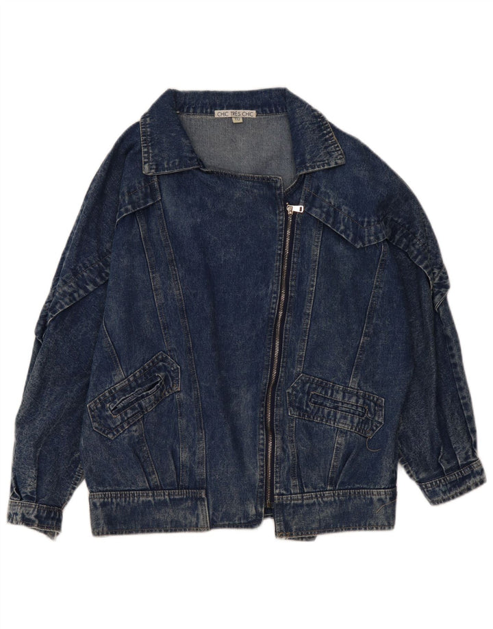 VINTAGE Chaqueta vaquera de gran tamaño para mujer Reino Unido 10 Algodón azul pequeño