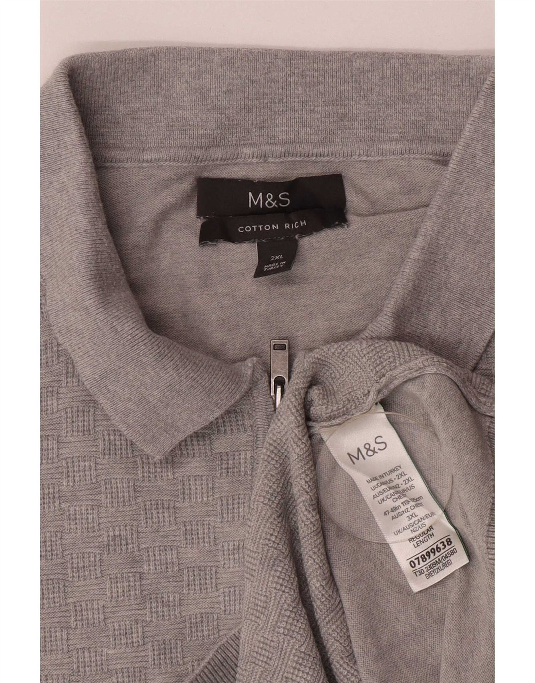 Marks & Spencer - Jersey de cuello polo para hombre, talla 2XL, algodón gris