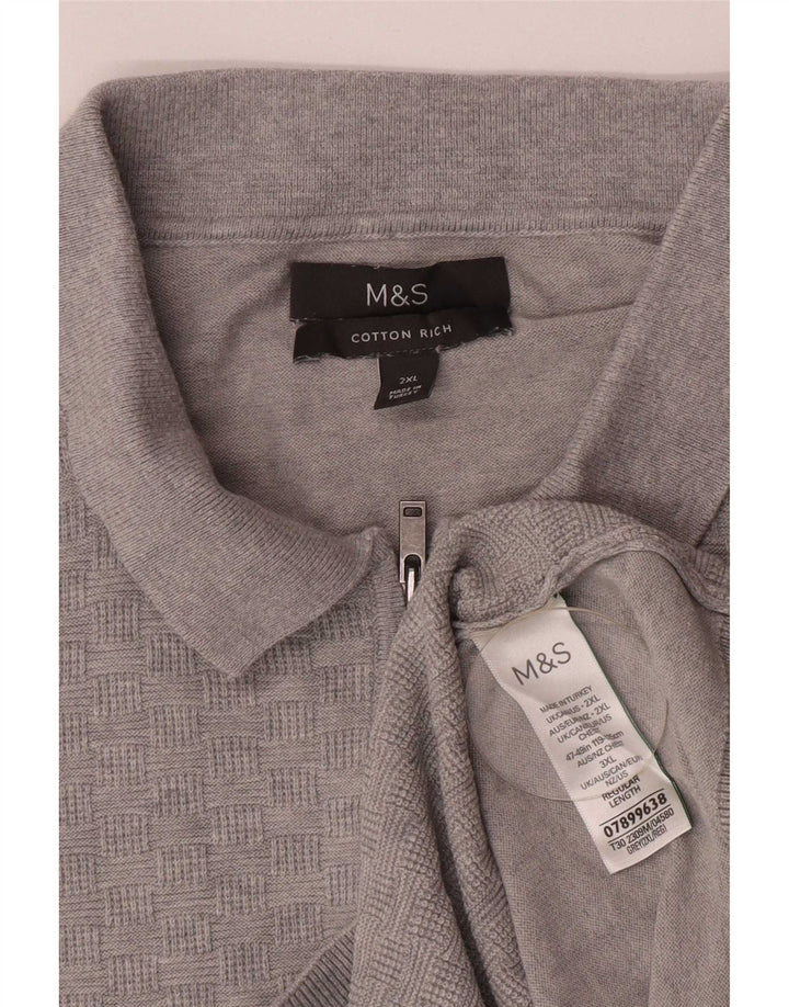 Marks & Spencer - Jersey de cuello polo para hombre, talla 2XL, algodón gris