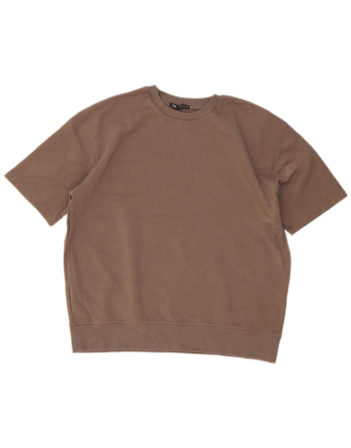 Zara Mujer Sudadera De Manga Corta De Gran Tamaño Jersey UK 44 Medium Beige