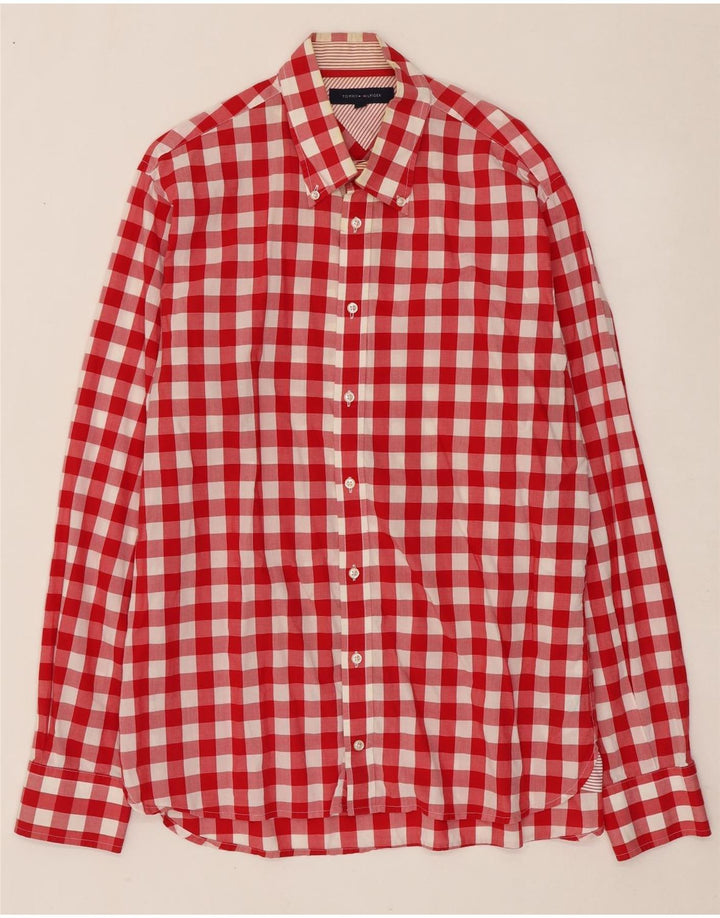 Tommy Hilfiger Camisa para hombre grande de algodón a cuadros rojo