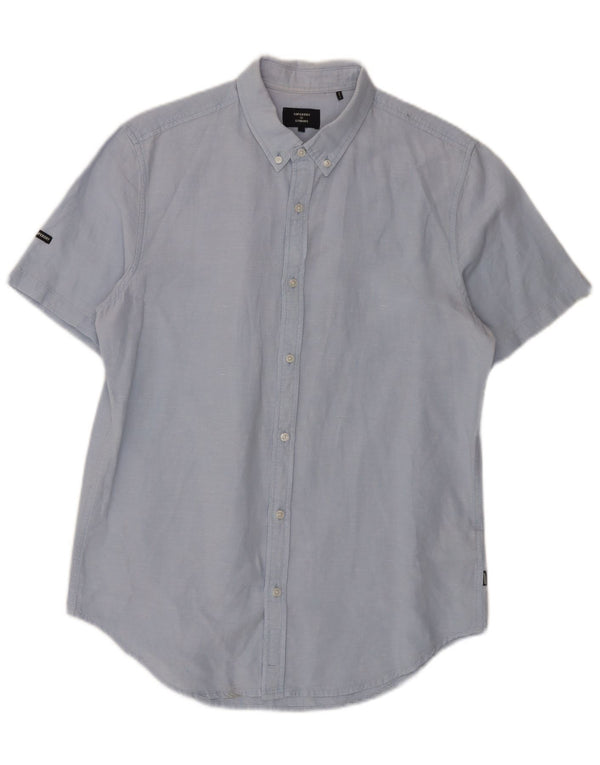 Superdry Camisa De Manga Corta Para Hombre De Lino Azul Grande